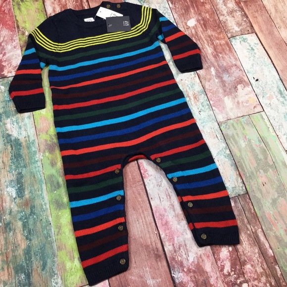 Baby Gap Boys Navy Blue & Striped Sweater Romper - Picture 2 of 4